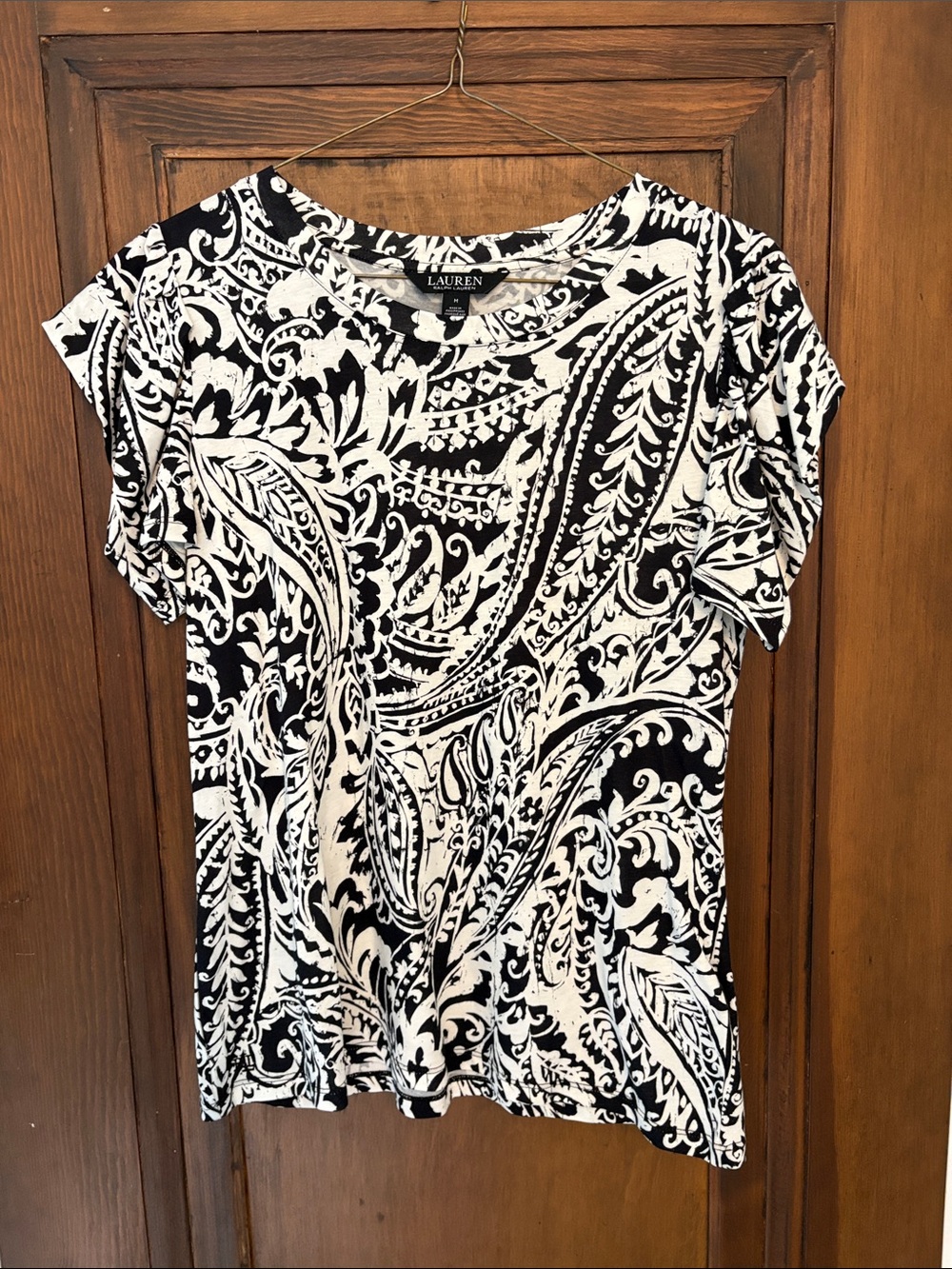 Lauren Ralph Lauren Black & White Paisley Short-Sleeve Top